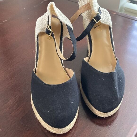 J. Crew Factory Black and Tan Espadrille Heels - Picture 2 of 5